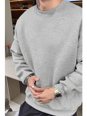 Mbb E-Ticaret Erkek Düz Bisiklet Yaka 3 Iplik Pamuklu Sweatshirt - Gri