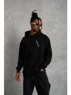 Mbb E-Ticaret Erkek 3 Iplik Pamuklu Kapüşonlu Baskılı Cepli Oversize Sweatshirt Hoodie - Siyah