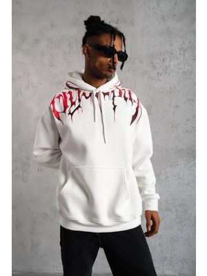 Mbb E-Ticaret Erkek 3 Iplik Pamuklu Baskılı Kapüşonlu Cepli Sweatshirt Hoodie - Beyaz