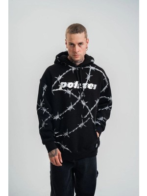 Mbb E-Ticaret Erkek Kapüşonlu Varak ve Pano Baskılı Hoodie  Sweatshirt- Siyah