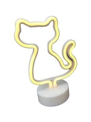 Mbb E-Ticaret Neon Işıklı Kedi Lamba Pil+Usb Pembe Işık MZ-122