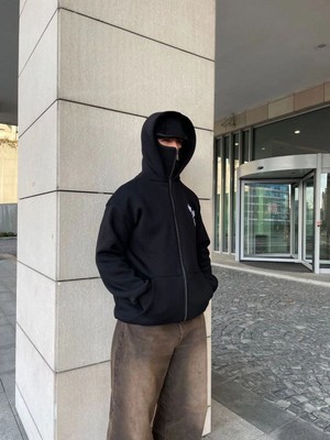 Mbb E-Ticaret Erkek 3 Iplik Samuray Kapüşonlu Zıp Fermuarlı Sweatshirt Hoodie - Siyah