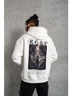 Mbb E-Ticaret Erkek 3 Iplik Pamuklu Kapüşonlu Baskılı Cepli Oversize Sweatshirt Hoodie - Beyaz