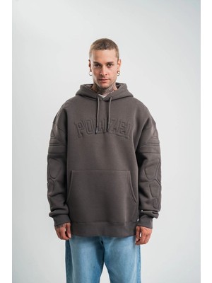 Mbb E-Ticaret Erkek Nakışlı Kapüşonlu Oversize 3 Iplik Pamuklu Sweatshirt Hoodie - Füme