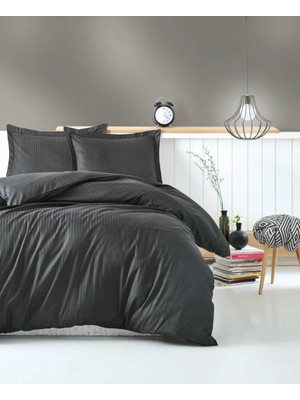 Mbb E-Ticaret Çift Kişilik Saten Nev Takımı Elegante Stripe Antrasit