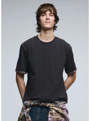 Desigual Siyah Erkek T-Shirt 26SMTK02 Ts_check_double