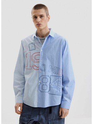 Desigual Mavi Erkek Çizgili Gömlek 26SMCW11 Cam_college Embro