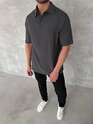 Mbb E-Ticaret Erkek Polo Yaka Tişört Patlı Kısa Kol Yazlık T-Shirt - Antrasit