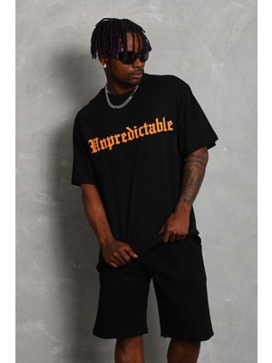 Mbb E-Ticaret Erkek Baskılı Tişört Kısa Kol Bisiklet Yaka Oversize T-Shirt - Siyah