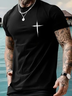 Mbb E-Ticaret Erkek Kısa Kol Yazlık Tişört Bisiklet Yaka Baskılı Oversize T-Shirt - Siyah