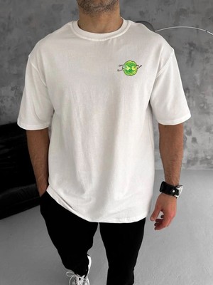 Mbb E-Ticaret Erkek Kısa Kol Tişört Bisiklet Yaka Rick And Morty Baskılı T-Shirt - Beyaz
