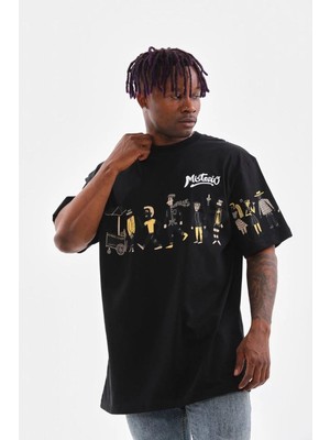 Mbb E-Ticaret Erkek Kısa Kol Yazlık Tişört Bisiklet Yaka Baskılı Oversize T-Shirt - Siyah