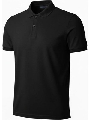 Mbb E-Ticaret Erkek Polo Yaka Düğmeli Pike Kumaş Tişört Regular Fit Kısa Kol T-Shirt - Siyah