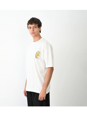 Mbb E-Ticaret Erkek Kısa Kol Yazlık Tişört Bisiklet Yaka Baskılı Oversize T-Shirt - Beyaz
