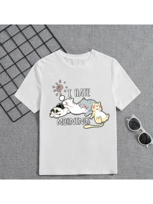 Mbb E-Ticaret Kız Çocuk Bisiklet Yaka Baskılı T-Shirt - Beyaz