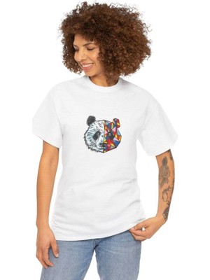 Mbb E-Ticaret Kadın Bisiklet Yaka Baskılı  Kısa Kol T-Shirt - Beyaz