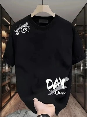 Mbb E-Ticaret Kadın Kısa Kol Yazlık Tişört Bisiklet Yaka Baskılı Oversize T-Shirt - Siyah