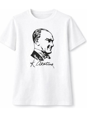 Mbb E-Ticaret Erkek Çocuk Atatürk Baskılı Tişört Kısa Kollu Bisiklet Yaka T-Shirt - Beyaz