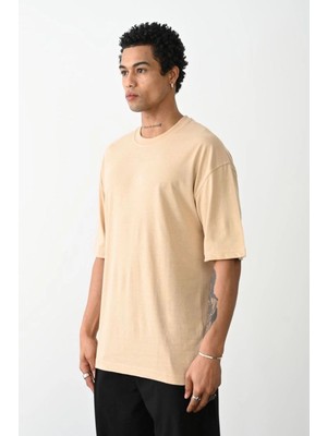 Mbb E-Ticaret Erkek Tişört Düz Basic Penye Yazlık Bisiklet Yaka Kısa Kol T-Shirt - Bej