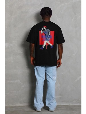 Mbb E-Ticaret Erkek Baskılı Tişört Kısa Kol Bisiklet Yaka Oversize T-Shirt - - Siyah