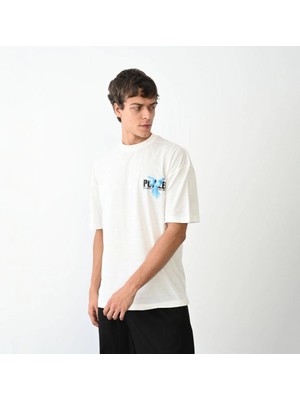 Mbb E-Ticaret Erkek Baskılı T-Shirt Kısa Kol Bisiklet Yaka Regular Fit Rahat Kalıp Günlük Tişört - Beyaz