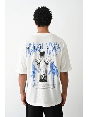 Mbb E-Ticaret Erkek Kısa Kol Yazlık Tişört Bisiklet Yaka Baskılı Oversize T-Shirt -  Beyaz