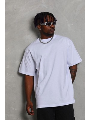 Mbb E-Ticaret Erkek Düz Yazlık Kısa Kol Tişört Bisiklet Yaka Oversize T-Shirt - Beyaz