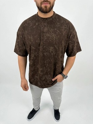Mbb E-Ticaret Erkek Premium Tişört Osy Yumuşak Dokulu Yıkamalı Oversize T-Shirt - Kahverengi