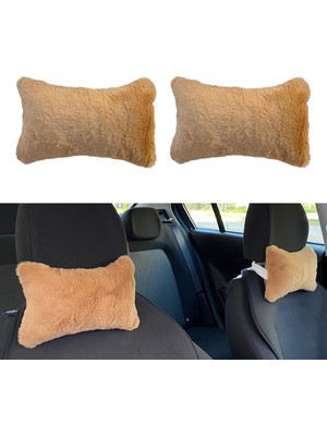 Mbb E-Ticaret Yumuşak Peluşlu Ortopedik Araba Seyahat Boyun Yastığı 2'LI Kahverengi