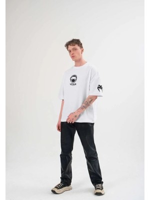 Mbb E-Ticaret Erkek Kısa Kol Tişört Göğüs ve Kol Bisiklet Yaka Baskılı T-Shirt - Beyaz