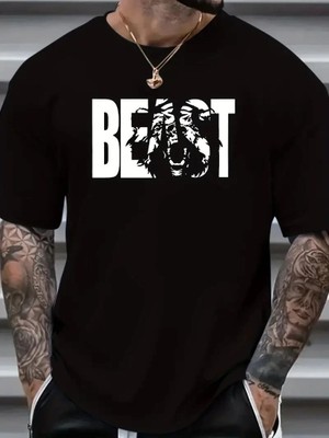 Mbb E-Ticaret Erkek Baskılı Tişört Kısa Kol Bisiklet Yaka Oversize T-Shirt - Siyah