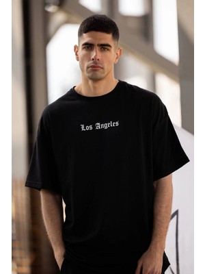 Mbb E-Ticaret Erkek Kısa Kol Yazlık Tişört Bisiklet Yaka Baskılı Oversize T-Shirt - Siyah