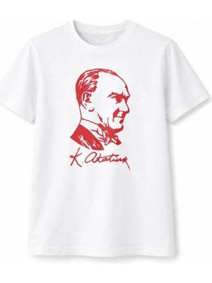 Mbb E-Ticaret Erkek Çocuk Atatürk Baskılı Tişört Kısa Kollu Bisiklet Yaka T-Shirt - Beyaz