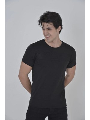 Mbb E-Ticaret Erkek Gögüs Fileli T-Shirt Kısa Kol Bisiklet Yaka Slimfit Tişört  - Siyah
