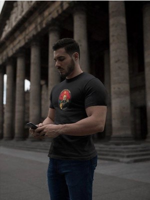 Mbb E-Ticaret Erkek Kısa Kol Yazlık Tişört Bisiklet Yaka Baskılı Oversize T-Shirt - Siyah