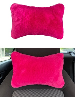 Mbb E-Ticaret Yumuşak Peluşlu Ortopedik Araba Seyahat Boyun Yastığı Tekli Fuşya Pembe