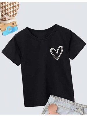 Mbb E-Ticaret Kız Çocuk Bisiklet Yaka Baskılı T-Shirt - Siyah