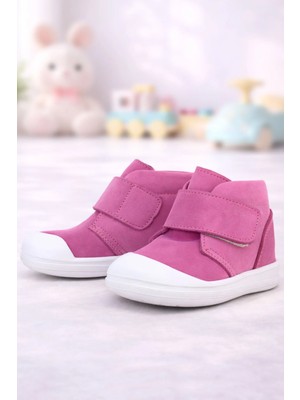 Rakerplus Yoohoo Hakiki Deri Pembe Beyaz Cırtlı Kız Bebek Bot