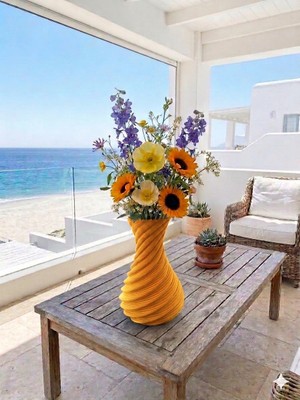 Teknoartshop İskandinav Tarzı Spiral Plastik Vazo 18 cm. Sarı