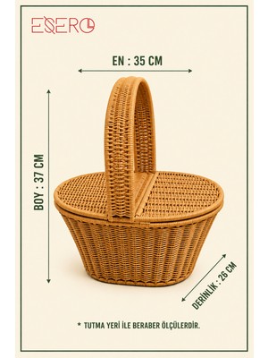 Esero 1053  Premium El Örgüsü Hasır Çok Kullanımlı Oval Sepet 35X37X26 cm