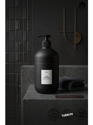 Muf Home Siyah Mat Sıvı Sabunluk 660 cc - Dev Hacimli Cam Sabunluk, Mutfak Tezgah Üstü ve Banyo Için Lüks Pompalı Sabunluk (Bpa Free)