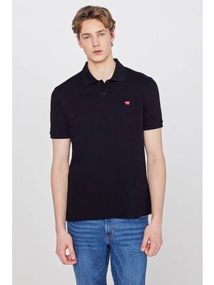 Wrangler Kısa Kollu Polo T-shirt Siyah Erkek Kısa Kol T-Shirt