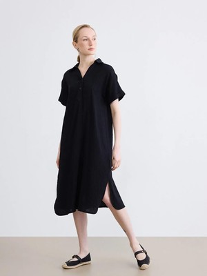 LC Waikiki Gömlek Yaka Dokulu Oversize Müslin Elbise  (S6)