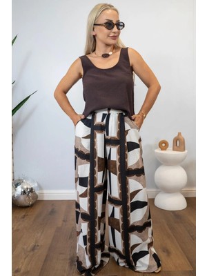 Muna Boutique Kahverengi Desenli Alt Üst Takım
