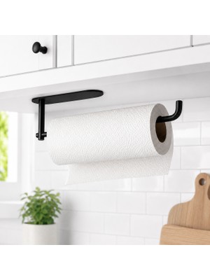 Alper Banyo Premium  Mat Siyah Paslanmaz Çelikyapışkanlı Kağıt Havluluk, Dolap Altı Mutfak Peçetelik, Matkapsız Montaj