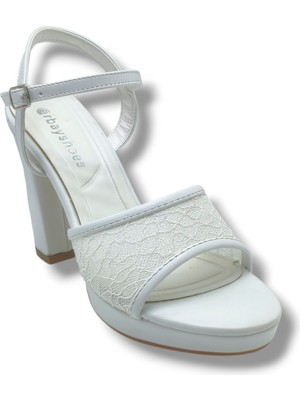 Erbay 320-26 Simli Dantelli Cilt Tek Bant Kalın Topuk Kadın SANDALET(11CM)