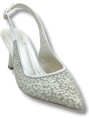 Defne 801-26 Incili Taşlı Saten Ince Topuk Kadın Stiletto