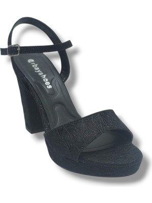 Erbay 321-26 Simli Işlemeli Saten Tek Bant Kalın Topuk Kadın SANDALET(11CM)