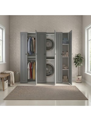 Kenz Life Kenzlife Membran Çamaşır-Kurutma Makinesi Dolabı ve Giysi Dolabı Suyuti Sağ Gribyz Çerçeve 180*170*60 Mebran Kapak Mdf Gövde Banyo