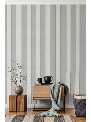 BienHome 5353 Popüler Soft Gri Krem Kalın Çizgili Lüx Duvar Kağıdı 5,30 M²